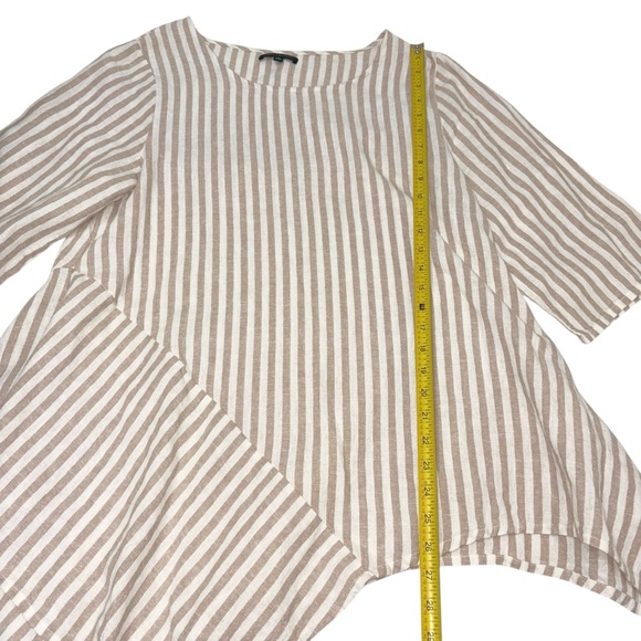 For Cynthia Beige Striped linen Blouse top size Medium - Picture 4 of 5